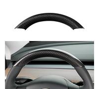 JSWAN Housse de Volant en Vraie Fibre de Carbone pour Tesla Model 3 2017 à 2023 Model Y 2020 à 2024 Couvre-Volant Enveloppe de Protection Accessoires Intérieurs (Partie Supérieure Noir Brillant)