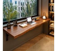 JSWHYBD Bureau Mural Pliable Live Edge, Table déroulante Flottante de 45 cm de Large et 5 cm d'épaisseur, Poste de Travail Peu encombrant en Bois Naturel pour Le Bureau à Domicile Walnut 160cm/63in