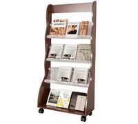 JSWHYBD Porte-revues sur Pied avec roulettes, étagère d'affichage Mobile en Bois, bibliothèque Ouverte à Plusieurs Niveaux, adaptée pour l'étude, Le Salon, Le Hall de l'hôtel et Le Bureau I