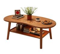 JSWHYBD Table Basse Moderne irrégulière en Bois Massif du Milieu du siècle, Tables centrales de Ferme à 2 Niveaux de Rangement pour Salon, véranda et Bureau Cherry 47.2 * 23.6 * 17.7in