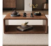 JSWHYBD Table Basse Moderne Unique en Bois Massif, Petites Tables centrales en Noyer à 2 Niveaux avec Rangement pour Salon, Chambre et Salon Black Walnut