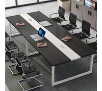 JSWHYBD Table Conférence en Bois Grande Table Conférence 160-240cm Bureau Rectangulaire Conception avec Trous Filetés Peut Accueillir 6-8 Personnes Convient for Les Bureaux(Black+White,160x100cm)