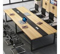 JSWHYBD Table Conférence en Bois Grande Table Conférence 160-240cm Bureau Rectangulaire Conception avec Trous Filetés Peut Accueillir 6-8 Personnes Convient for Les Bureaux(Log+Black,160x100cm)