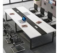 JSWHYBD Table Conférence en Bois Grande Table Conférence 160-240cm Bureau Rectangulaire Conception avec Trous Filetés Peut Accueillir 6-8 Personnes Convient for Les Bureaux(White+Black,200x80cm)