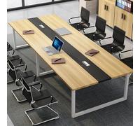 JSWHYBD Table Conférence en Bois Grande Table Conférence 160-240cm Bureau Rectangulaire Conception avec Trous Filetés Peut Accueillir 6-8 Personnes Convient for Les Bureaux(Log+White,200x100cm)