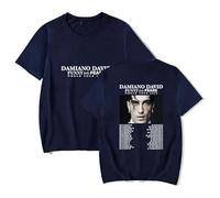 JSZHCB Damiano David Funny Little Fears World Tour 2025 T-Shirt décontracté imprimé à la Mode rétro, Unisexe,Bleu,S