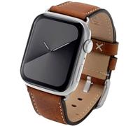 JT Berlin Charlie Bracelet en cuir pour Apple Watch 49 mm / 45 mm / 44 mm / 42 mm [Watch Ultra, Watch SE, Series 8/7/6/5/4/3/2/1, fermeture en aluminium] Marron/argenté