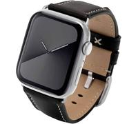 JT Berlin Charlie Bracelet en cuir pour Apple Watch 49 mm / 45 mm / 44 mm / 42 mm [Watch Ultra, Watch SE, Series 8/7/6/5/4/3/2/1, fermoir en aluminium] Noir/Argent, noir/argenté., Classique