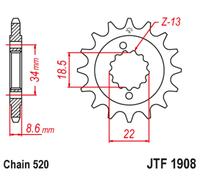JT SPROCKETS Pignon Acier Anti-bruit 190 - 520