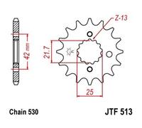 JT JTF513.15RB Pignon silencieux 15 dents pas 530 caoutchouté - Diam.Int. 21.6/25