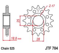 JT SPROCKETS Pignon acier anti-bruit 704 - 525