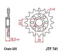JT SPROCKETS Pignon acier anti-bruit 741 - 525