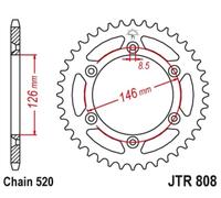 JT SPROCKETS Pignon arrière autonettoyant en acier 808 - 520