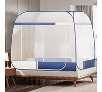 JT2D Moustiquaire pour lit, Tente Portable de Voyage Pliable avec Double Porte avec Fond pour Voyage en Plein air, bébés, Enfants et Adultes, Pas Besoin de nnnstall, Bleu 1,150 x 195 x 155 cm