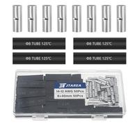 JTAREA 100 Pièces 14-12 AWG Cosses Électriques a Sertir Bout à Bout Non Isolées Kit avec Gaine Thermorétractable Connecteurs Electriques à Sert 2,5-4 mm² Câble Crimp Terminal Connecteur Électrique