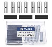 JTAREA 6 AWG Cosses Électriques a Sertir Bout à Bout Non Isolées Kit avec Gaine Thermorétractable Connecteurs Electriques à Sert 16 mm² Câble Crimp Terminal Connecteur Électrique (Paquet de 20)