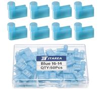 JTAREA 90 Degrés 1,5-2,5 mm² Entièrement Isolée Drapeau Terminal Nylon Cosses Electriques a Sertir Cosse de câble 16-14 AWG Connecteurs de Fils électriques Connecteur Electrique Rapide (Bleu 50)