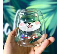 JTBDWOSK Sweet Cups Verre Double Paroi Verre Isolé Chien Shiba Inu en Forme De Tasse À Expresso Résistance À La Chaleur Jus De Lait Eau Tasse À Boire,Clear