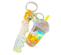 JTDZ Porte-clés créatif en acrylique avec motif thé au lait jaune liquide dans l'huile arc-en-ciel, jaune, taille unique
