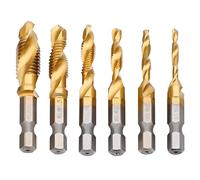 JTENG 6 pcs Combinaison Drill and Tap Bit Set HSS Hex Métrique Ebavurez Fraiser Bits Jeu de perçage métrique