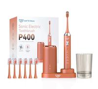 JTF Brosse à Dents Électrique Sonique avec Nettoyage et Séchage UV, 5 Modes de Nettoyage, 6 Têtes de Brosse de Rechange, Gobelet, Station de Charge Sans Fil, Rechargeable pour La Maison et Les(Orange)