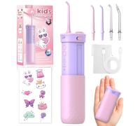 JTF Hydropulseur dentaire pour enfants : Irrigateur buccal portable rechargeable avec 4 modes de fil dentaire, réservoir de 230 ml, 4 embouts de sac de voyage, autocollants étanches, fils dentaires