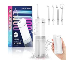 JTF Hydropulseur Jet Dentaire Portable Mini, Électrique Voyage Irrigateur Oral Detartreur Avec 5 Buses Rechange, 4 Modes Water Flosser, 230 ML Réservoir D'eau Escamotable, IPX7 Étanche(Blanc)