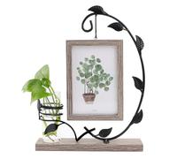 JTgugu Cadre photo en bois 10x15cm avec vase et support en métal, Gris