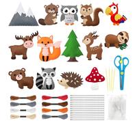 JTgugu Lot de 14 kits de couture pour enfants à faire soi-même en feutre - Pour enfants à partir de 6 ans - Animaux de la forêt - Kit de couture - Animaux de la forêt - Art artisanal - Formes