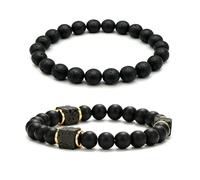 JTK Design Lot de 2 bracelets extensibles de 8 mm en pierre de lave œil de tigre naturelle en forme de croix pour homme et femme 17,5 à 19,1 cm, Moyen, Pierre précieuse, Pierre de lave Oeil de tigre