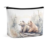 JTKBNVM Bear on Train Tracks Trousse de maquillage pour femme - Imperméable - Portable - Trousse de toilette de voyage - Grande pochette de maquillage portable pour le travail, style, taille unique,