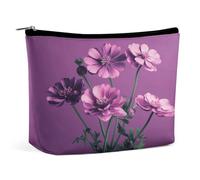 JTKBNVM Belle trousse de maquillage à fleurs violettes pour femme - Trousse de toilette portable - Sac de rangement - Grande pochette de maquillage portable pour le travail, style, taille unique,