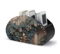 JTKBNVM Boîte de rangement pour télécommande TV en cuir avec feuilles et fleurs sur bois rustique pour table de chevet, bureau, boîte de rangement à distance pour contrôleur, lunettes, lecteur