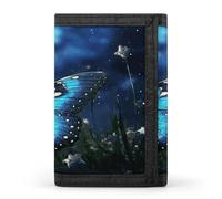 JTKBNVM Butterfly Night Portefeuille à trois volets pour homme et femme Portefeuille fin à trois volets avec poche avant | Portefeuille polyvalent avec 8 porte-cartes de crédit, style, taille unique,