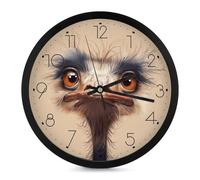 JTKBNVM Close-Up of an Autrich Horloge murale ronde silencieuse à piles 25,4 cm Sans tic-tac Facile à lire pour salon, salle de bain, cuisine, salle de classe, chambre à coucher, bureau - Noir