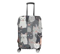 JTKBNVM Housse de bagage à motif chat gris mignon et drôle approuvé par la TSA - Housse de bagage élastique lavable - Housse de protection anti-rayures pour valise de 48,3 à 76,2 cm, blanc, XL