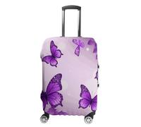 JTKBNVM Housse de bagage à motif papillons violets approuvée par la TSA - Housse élastique lavable - Housse de protection anti-rayures pour valise de 48,3 à 76,2 cm, blanc, L