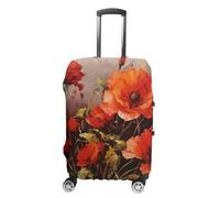 JTKBNVM Housse de bagage à peinture à l'huile avec fleurs rouges approuvées par la TSA - Housse de bagage élastique lavable - Housse de protection anti-rayures pour valise de 48 à 76 cm, blanc, S