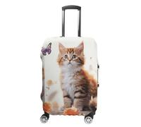 JTKBNVM Housse de bagage avec motif chaton mignon et papillon - Approuvée par la TSA - Housse élastique lavable - Housse de protection anti-rayures pour valise de 48,3 à 76,2 cm, blanc, L