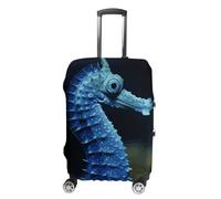 JTKBNVM Housse de bagage bleue en forme d'hippocampe, approuvée par la TSA - Housse de protection élastique lavable et anti-rayures pour valise de 48,3 à 76,2 cm, blanc, M