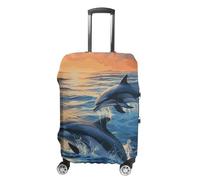 JTKBNVM Housse de bagage dauphins dans la mer approuvée par la TSA - Housse de protection élastique lavable et anti-rayures pour valise de 48,3 à 76,2 cm, blanc, XL