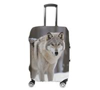 JTKBNVM Housse de bagage loup dans la neige approuvée par la TSA - Housse élastique lavable - Housse de protection anti-rayures pour valise de 48 à 76,2 cm, blanc, M