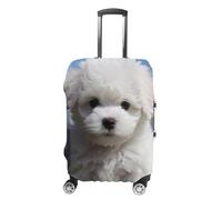 JTKBNVM Housse de bagage pour chien bichon frisé approuvée par la TSA - Housse élastique lavable - Housse de protection anti-rayures pour valise de 48 à 76,2 cm, blanc, M