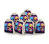 JTKBNVM Lot de 8 sacs en mousseline avec cordon de serrage - Deux crânes différents - Réutilisables - Pour épices, petits sacs cadeaux en toile de jute pour la cuisine, les bijoux, le thé