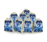 JTKBNVM Lot de 8 sacs en mousseline avec cordon de serrage - Deux cygnes blancs - Réutilisables - Pour épices, petits sacs cadeaux en toile de jute pour la cuisine, les bijoux, le thé