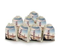 JTKBNVM Lot de 8 sacs en mousseline avec cordon de serrage Golden Gate Bridge - Sacs cadeaux réutilisables pour épices, petites pochettes cadeaux en toile de jute pour la cuisine, les bijoux, le thé
