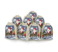 JTKBNVM Lot de 8 sacs en mousseline réutilisables avec cordon de serrage en forme de train du Père Noël pour épices, petits sacs cadeaux vides en toile de jute pour la cuisine, les bijoux, le thé