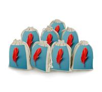 JTKBNVM Lot de 8 sacs en mousseline réutilisables avec cordon de serrage et plumes rouges pour épices, petits sacs cadeaux en toile de jute pour la cuisine, les bijoux, le thé