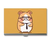 JTKBNVM Porte-cartes de visite pour homme et femme - Motif hamster mignon portant des lunettes - Porte-cartes de visite en métal - Avec boucle - Style : aluminium - Taille unique, Style :, Taille