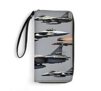 JTKBNVM Portefeuille en cuir pour le travail, les avions de combat, les femmes - Grande capacité - Fermeture éclair - Porte-téléphone - Pochette de voyage - Porte-carte de crédit - Style : 19,8 x 10,4